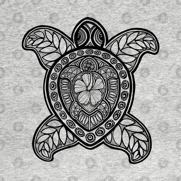 Pasifika Turtle - black & white by AprilAppleArt